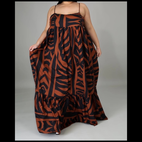ANIMAL PRINT VOLUMINOUS MAXI DRESS - Picture 2 of 6
